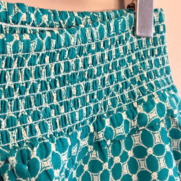 3/$10⚡️CREAM Lightweight Viscose Cropped Ankle Pant w Teal & Cream Pattern - Picture 9 of 16